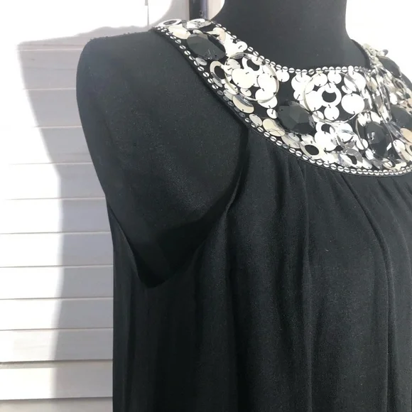 Maggy London Silk Black Beaded Sequin Mini Dress 6 - Picture 5 of 9